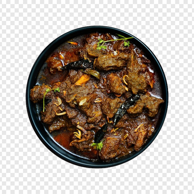 Leckeres Rindfleisch-Curry in einer schwarzen Schüssel