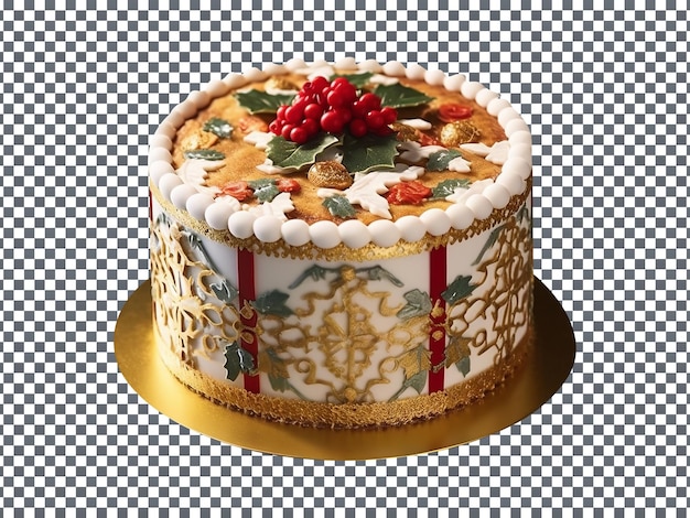 Lecklicher geschmückter weihnachtsfondantkuchen, isoliert auf durchsichtigem hintergrund