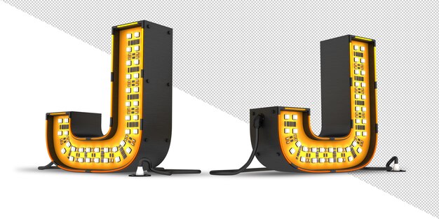 LED alfabeto luz 3d rendering, archivo PSD.