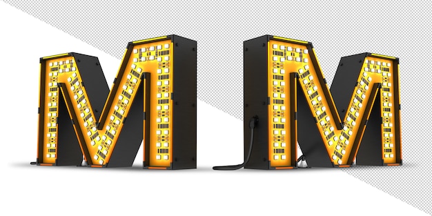 LED alfabeto luz 3d rendering, archivo PSD.