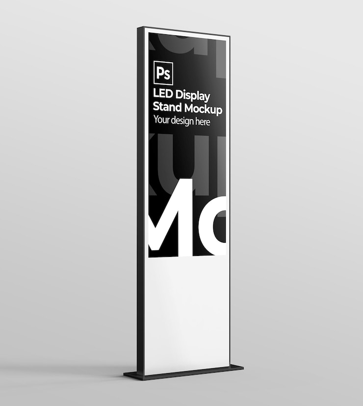 PSD led display stand mockup for branding and advertising presentations