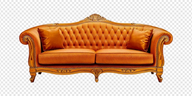 Lederstuhl, isoliert auf weiß, eine Couch mit einem goldenen Kissen