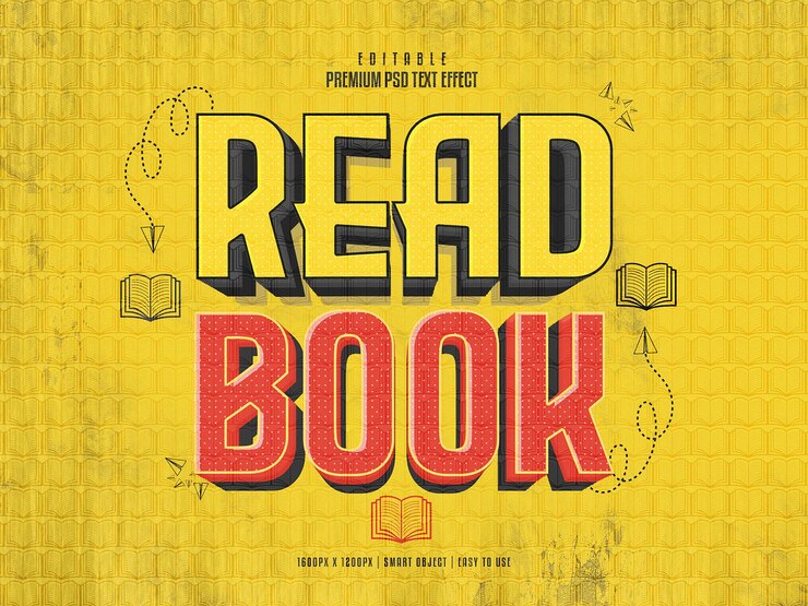 PSD leer libro efecto de texto totalmente editable.