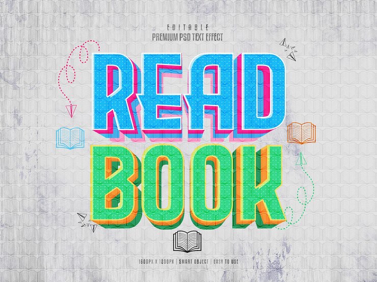 PSD leer libro efecto de texto totalmente editable.