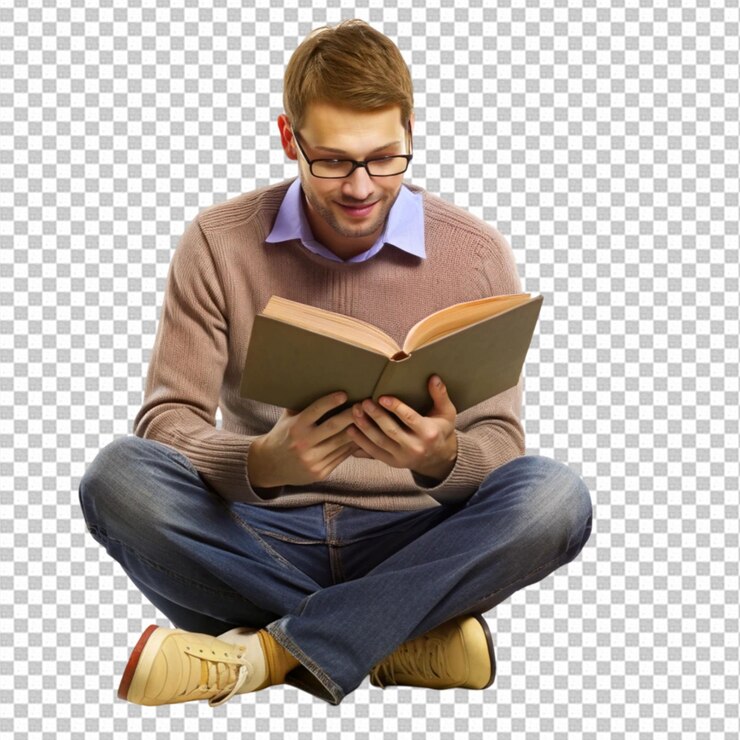 PSD leer un libro con fondo transparente