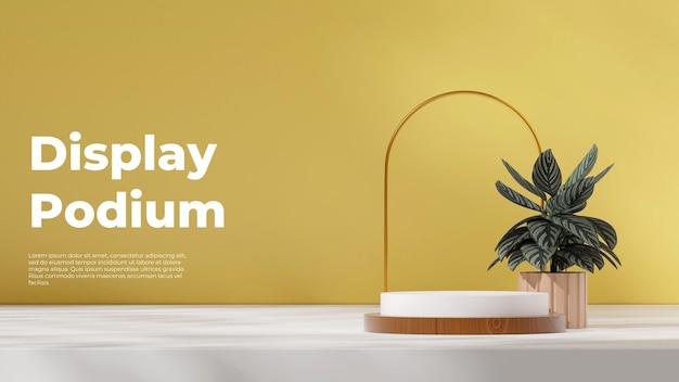 Leer-Mockup-Holz-Textur gekrümmter Zylinder-Podium in Landschaft Topf im Hintergrund 3D-Render