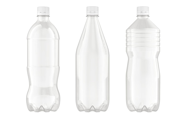 Leere Plastikflaschen mit 3D-Rendering auf durchsichtigem Hintergrund