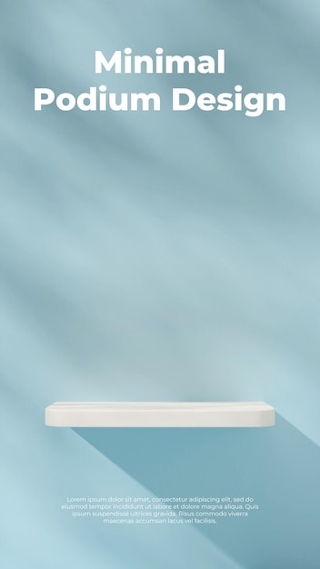 Leere szene aus weißem podium im hochformat mit hellhimmelblauem podium, 3d-rendering