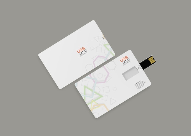 Leere weiße kunststoff-wafer usb-karte design-mockup 3d-rendering-flash-laufwerk visitenkarten-mockup