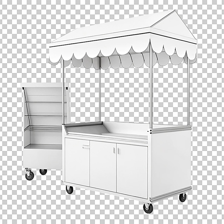 PSD leere werbewagen und canopy 3d-rendering auf weißem hintergrund