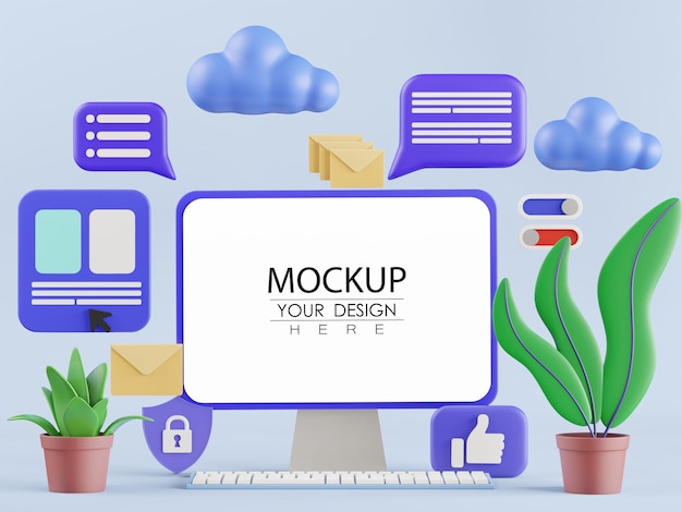 Leerer bildschirm computer mit element psd mockup