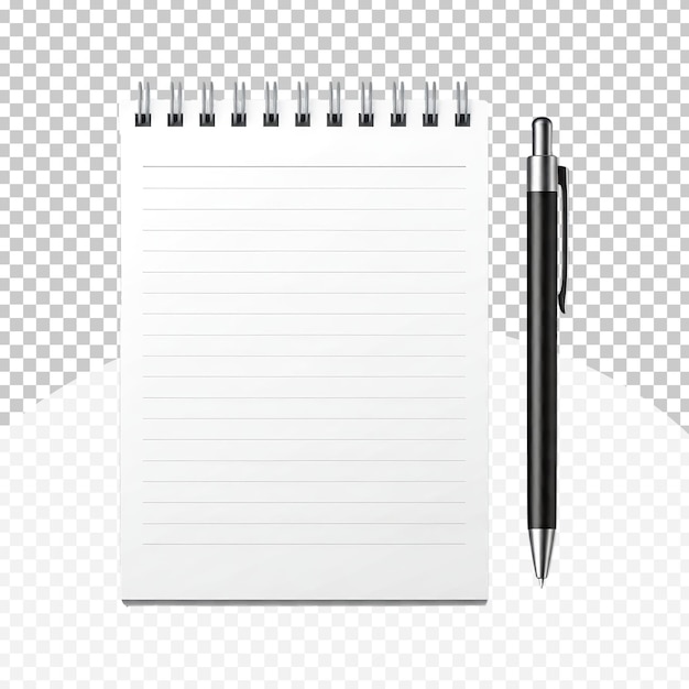 Leerer Notizblock mit schwarzem Stift auf durchsichtigem Hintergrund