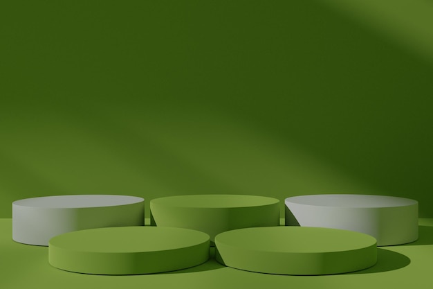 Leeres 3D-Renderpodium für Produktpräsentation mit grünem Hintergrund