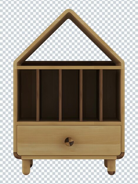 Leeres Bücherregal aus Holz für Kinder Mockup isoliert. Transparent.