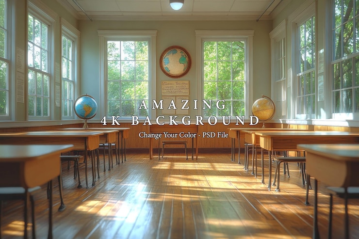 PSD leeres klassenzimmer mit sonnenlicht