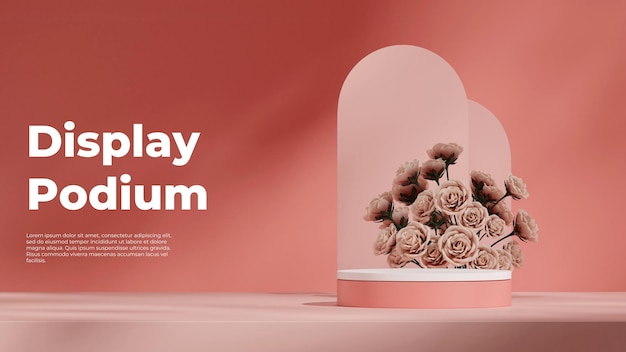 leeres Modell rosa Farbe gekrümmter Zylinder Podium in Landschaft blockierte Wand 3D-Render-Bild