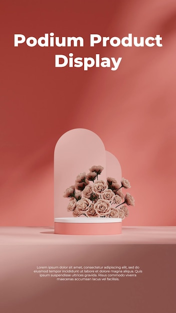 leeres Modell rosa Farbe gekrümmter Zylinder Podium in Porträt blockierte Wand 3D-Render-Bild
