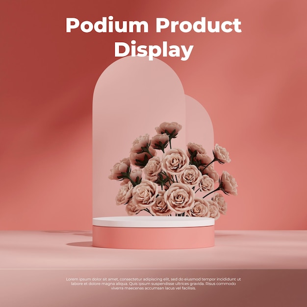 leeres Modell rosa Farbe gekrümmter Zylinder Podium in quadratischer Blockwand 3D-Render-Bild