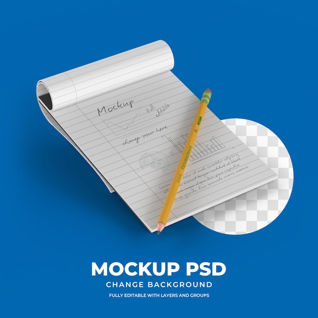 leeres Notizbuch mit einem Bleistift auf Top-Mockup