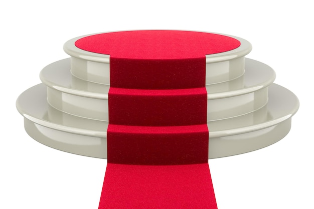 PSD leeres podium mit rotem teppich 3d-rendering isoliert auf transparentem hintergrund