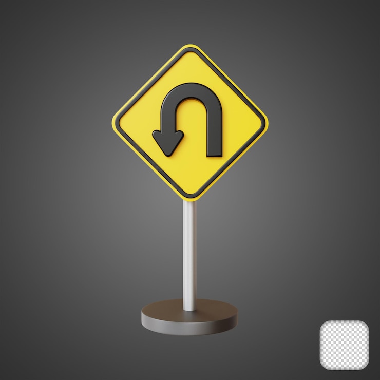 PSD left hand pin bend road sign traffic 3d illustration