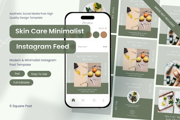 Legen sie das hautpflege-instagram-post-konzept für die post-feed-vorlage für soziale medien fest