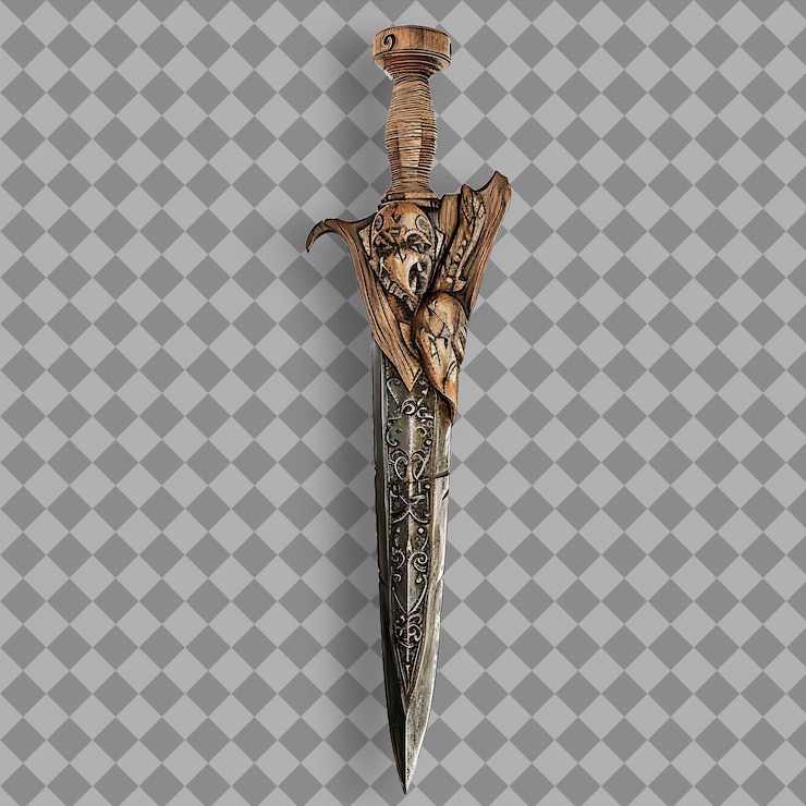 PSD legendary glaive of oak con una hoja que es a la vez un activo de juego png afilado en un fondo limpio