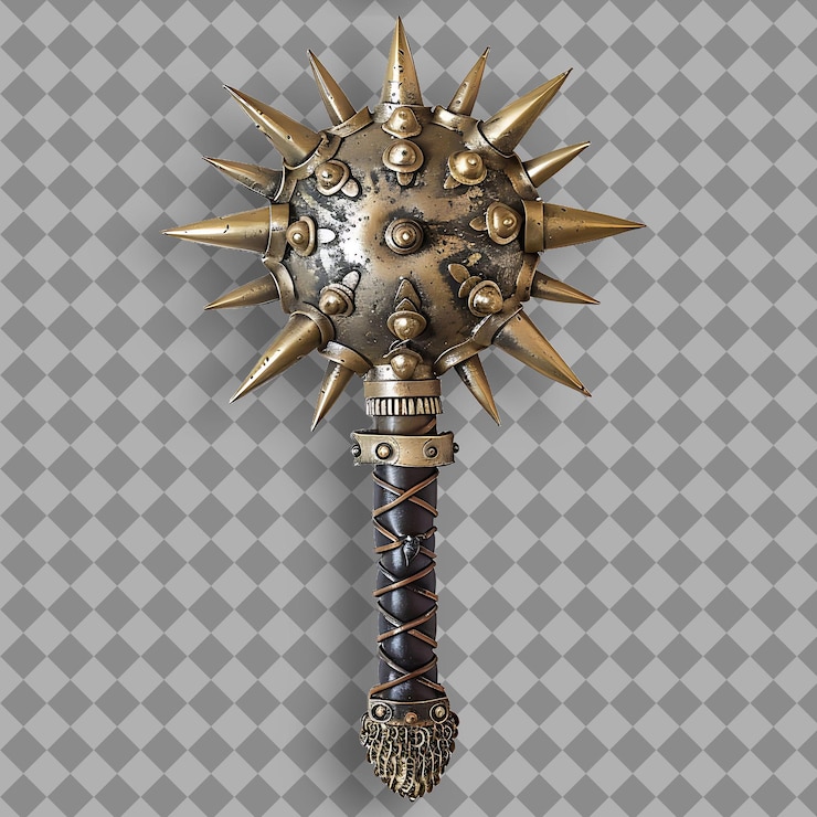 PSD legendary morningstar of brass con una testa con più png sul fondo pulito