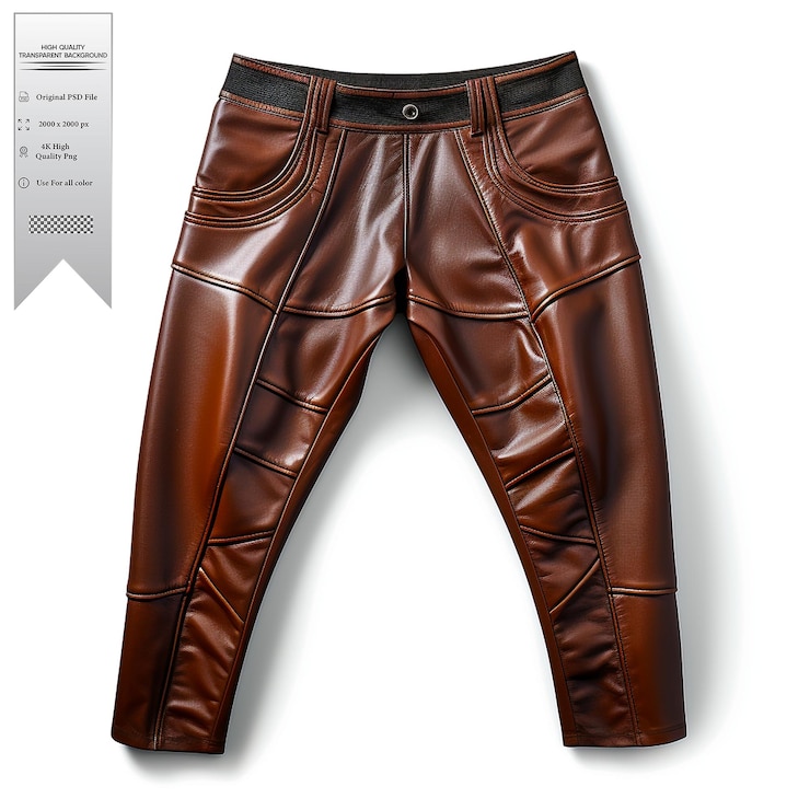 PSD leggings de couro falso castanho escuro com acabamento fosco e cintura elástica png