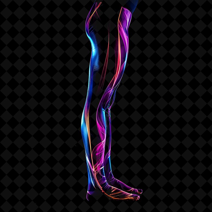 PSD leggings de moda com uma estampa colorida e um objeto de néon esticado em fundo escuro