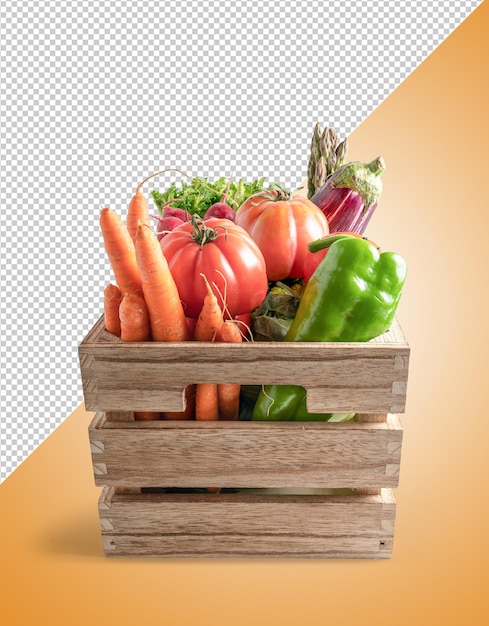 PSD legumes em caixa de madeira