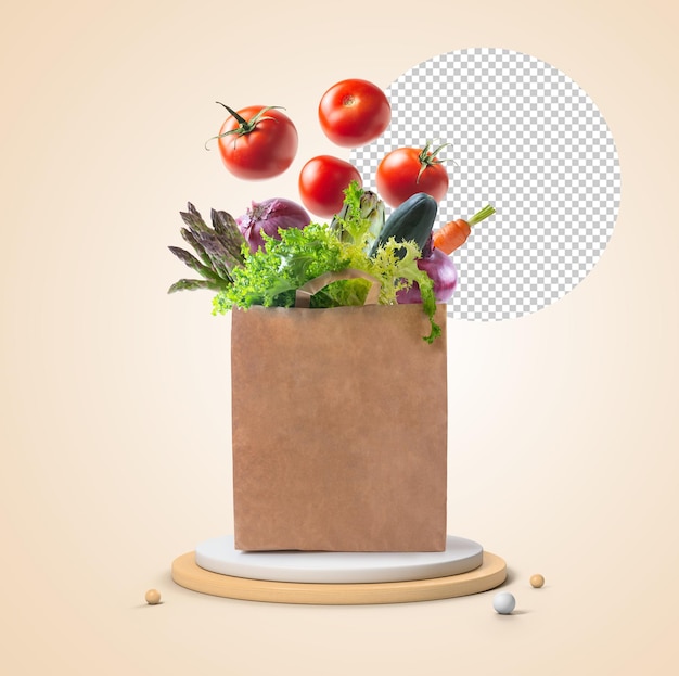 PSD légumes frais sortant d'un sac en papier recyclable