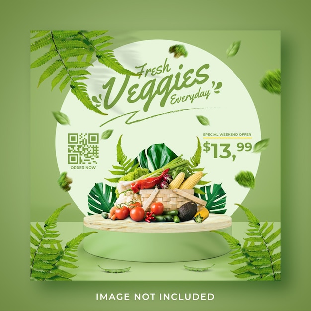 Legumes frescos e saudáveis promoção de mercearia mídia social modelo de post banner de instagram