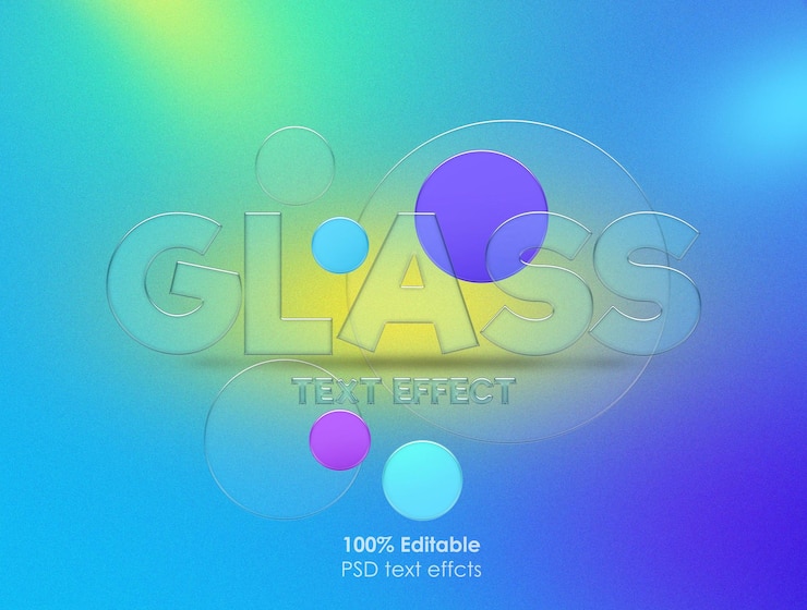 PSD leicht bearbeitbare scharfe detaillierte realistische transparente glas-text-effekte photoshop psd