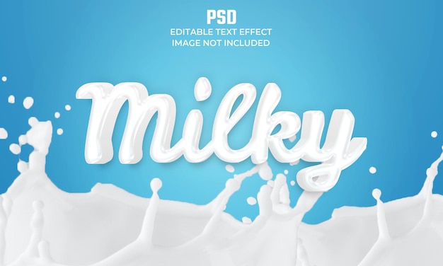 Leite 3D editável efeito de texto Premium Psd com fundo
