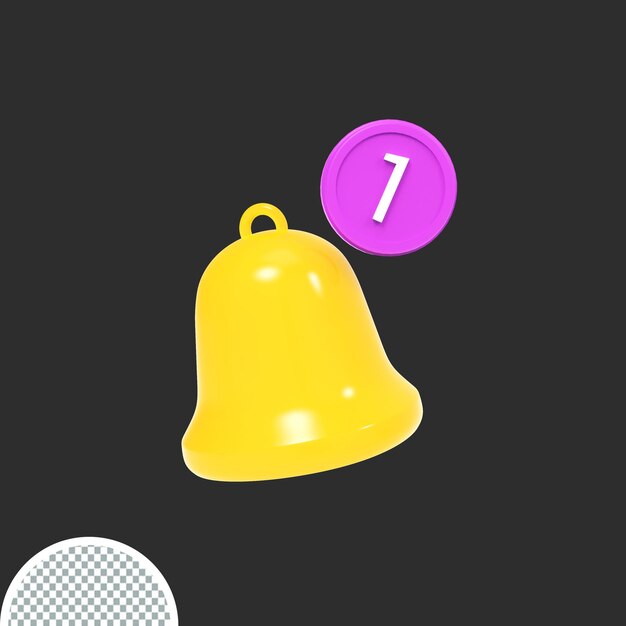 lembrete de notificação 3d ícone de sino amarelo ilustração de sinal realista renderização elemento de interface do usuário de mídia social