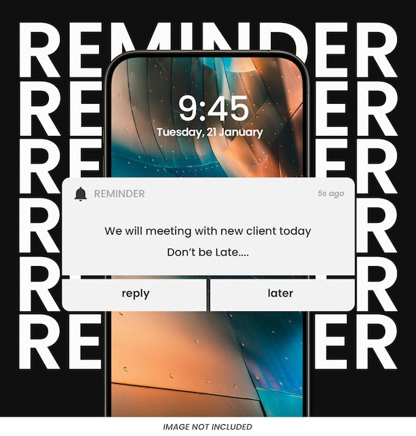 Lembrete instagram Modelo de postagem Design Psd Modelo de layout de notificação