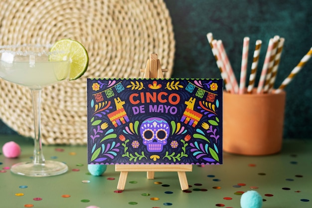 Éléments de maquette de cinco de mayo avec décorations et ornements