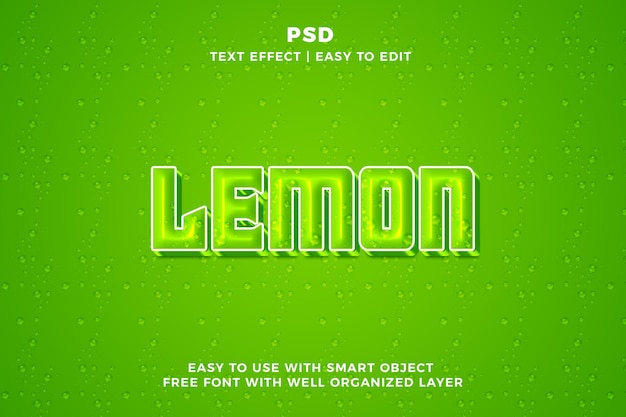 PSD lemon 3d estilo de efeito de texto editável psd com fundo