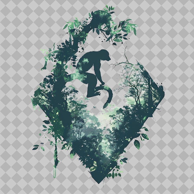 PSD lémur dentro de una silueta de selva de diamantes adornada con una acuarela de png colecciones de vida silvestre