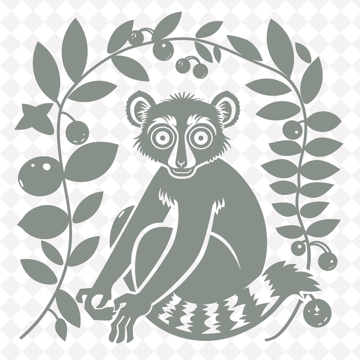 PSD lemur icon face silhouette with madagascar like border curio ilustração animal vector art design