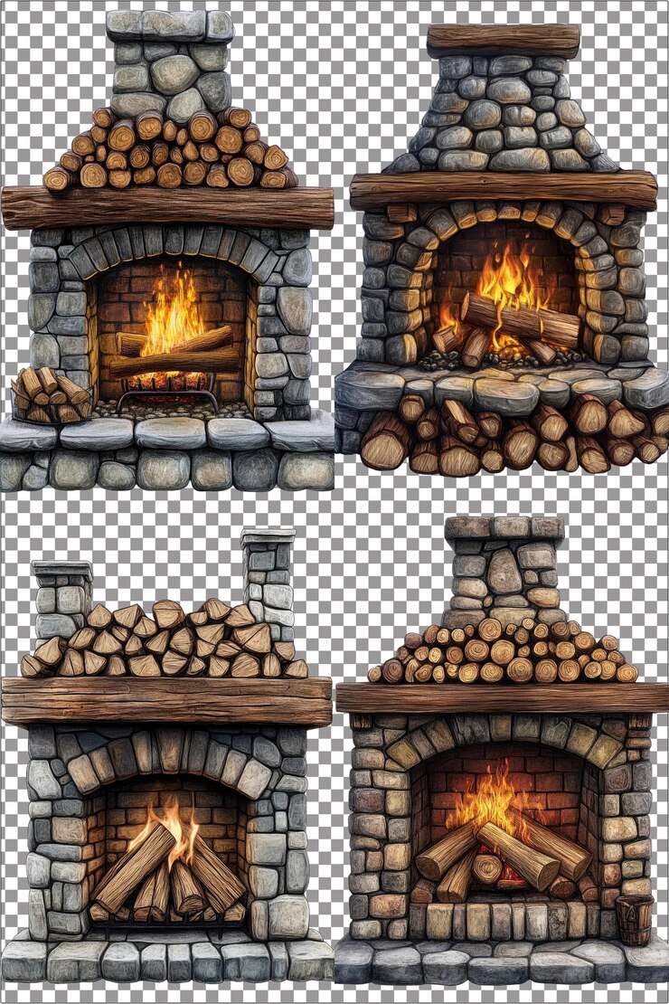 La leña de la chimenea es cálida y acogedora PNG aislado hiperrealista con fondo transparente claro Highl