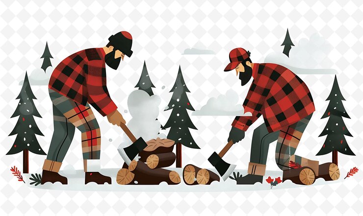 PSD los leñadores canadienses cortan madera el diseño es robusto y artístico ilustración del paisaje cultural