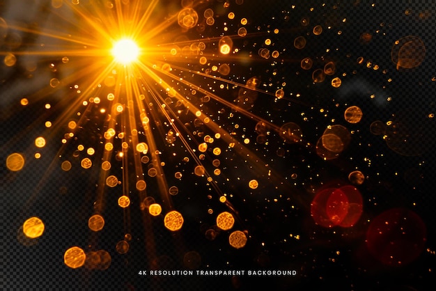lens flare golden particles bokeh on transparent background