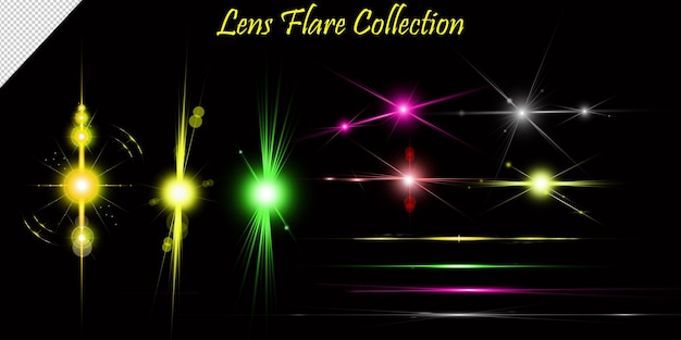 Lens flare und leuchtende lichteffekte bunte kollektion von lens flare