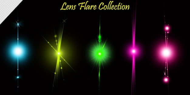 Lens flare und leuchtende lichteffekte bunte kollektion von lens flare