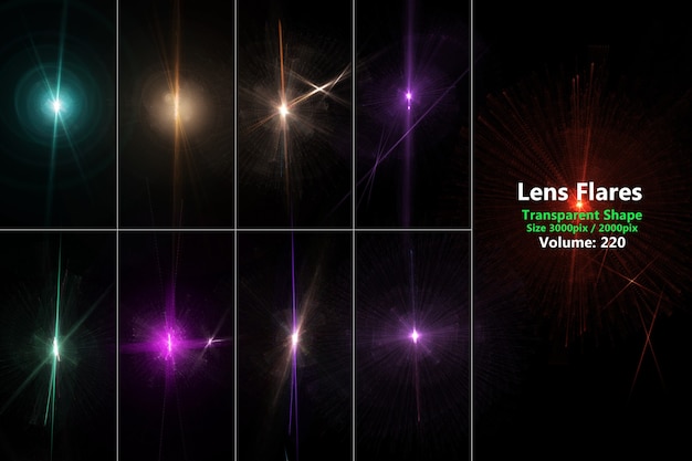 Lens Flares Ensemble Coloré Réaliste Isoler