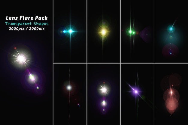 Lens flares realistico colorato set isolare