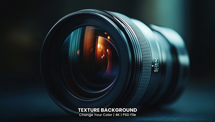 PSD lente de la cámara con fondo de textura bokeh de colores