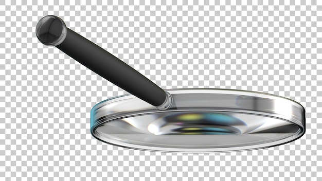Lente d'ingrandimento isolata su sfondo trasparente 3d rendering illustrazione